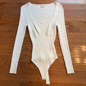 Abercrombie & Fitch Ribbed Sweater Bodysuit Ivory/Cream